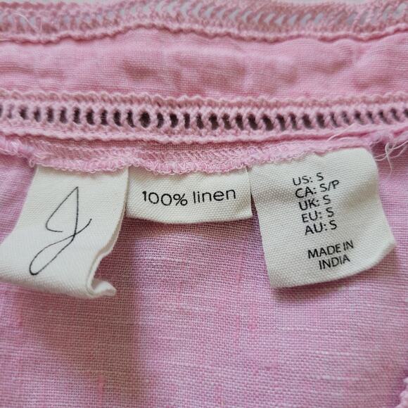 Joie Size S 100% Linen Light Pink 3/4 Sleeve Open Stitch Hem Detail Top - Picture 7 of 8